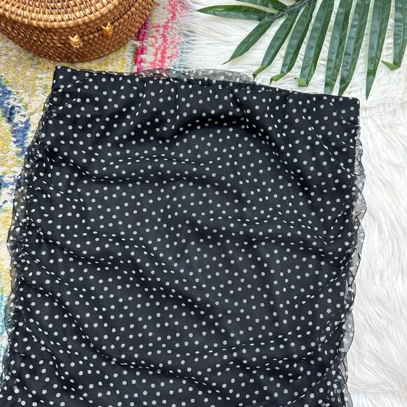 ASOS Black White Polka Dot Strapless Tank Top 8 Tulle Mesh Y2K Style - Picture 3 of 5